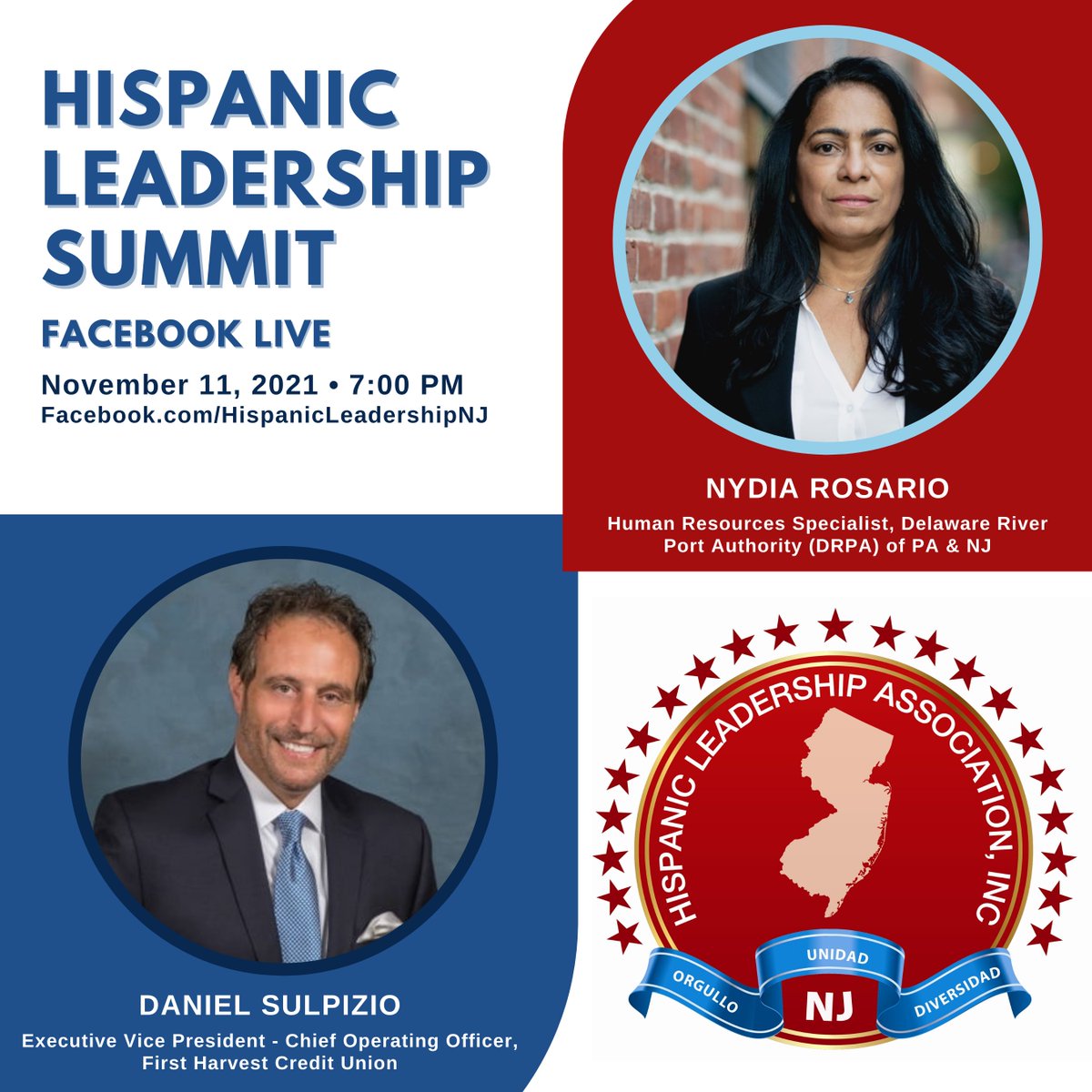Today! Join the 10th Annual Hispanic Leadership Summit on Thursday, November 11th, at 7:00 PM on Facebook Live. Hispanic leaders from various industries will unite at this event to empower the Latino community. #HLANJ #HispanicLeadershipSummitNJ facebook.com/HispanicLeader…