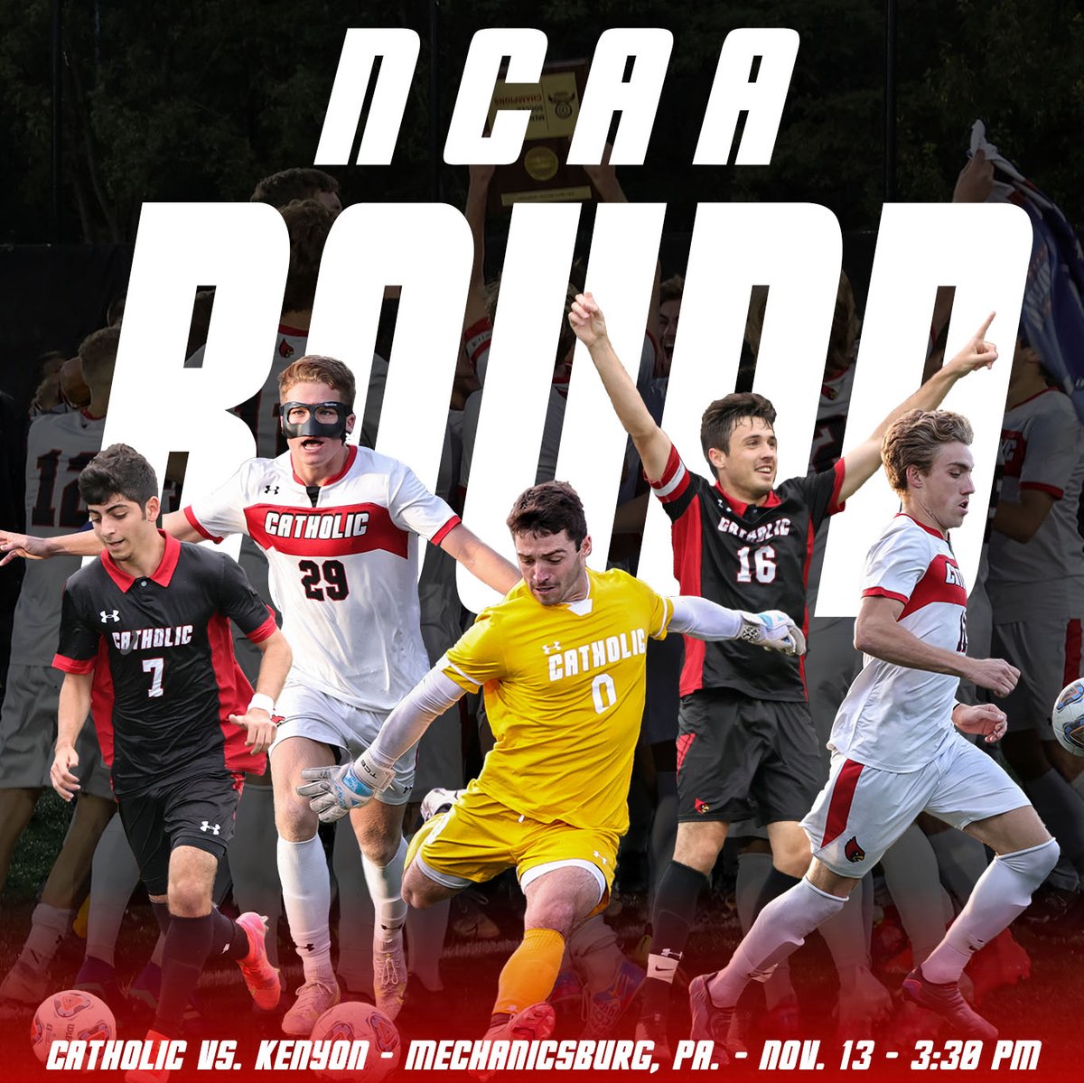 .<a href="/CatholicU_MSOC/">Catholic Men's Soccer</a> will make its sixth appearance in the NCAA Division III Men's Soccer Championship on Saturday at 3 p.m. when it faces No. 14 Kenyon in the first round.

INFO: catholicathletics.com/x/nal4j 

#ThisIsCatholicU #d3soc