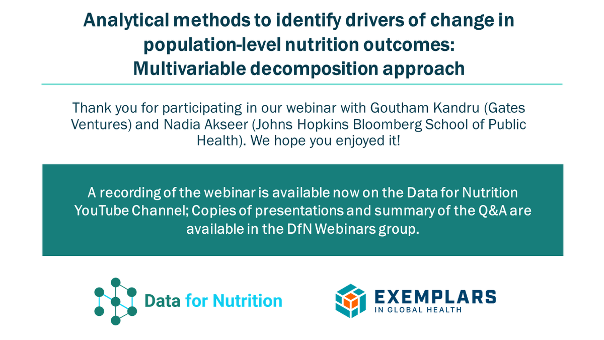 Data4Nutrition's tweet photo. Thanks so much for joining us for today's webinar w/ @JohnsHopkinsIH Nadia Akseer &amp; @exemplarshealth Goutham Kandru. 

A recording is now available on YouTube (https://t.co/ZqDaAPQ0o5) and a Q&amp;A summary will be available to community members in the coming week. https://t.co/sfTi7waK9Z