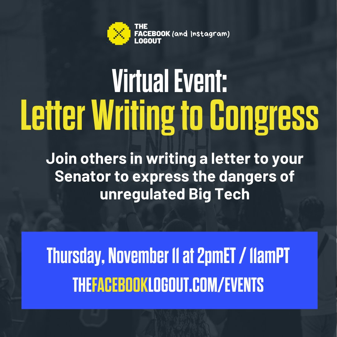 accountabletech's tweet photo. TODAY: Join our Partnerships and Policy Director @Rish_Bharwani at 2pm ET to write letters to members of Congress as part of #TheFBLogout with @KairosFellows.https://t.co/8FNWpocbN1 https://t.co/mbaSVVvv3t