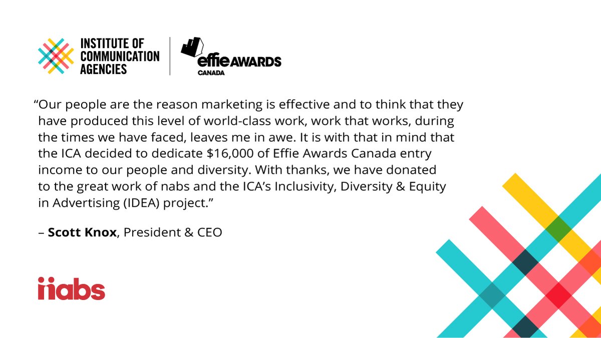 ICACanada's tweet image. The ICA and Effie Awards Canada are proud to support @nabs_canada and #nabstogether. 

#ICACommunity #Effie #inclusivity #diversity #equity