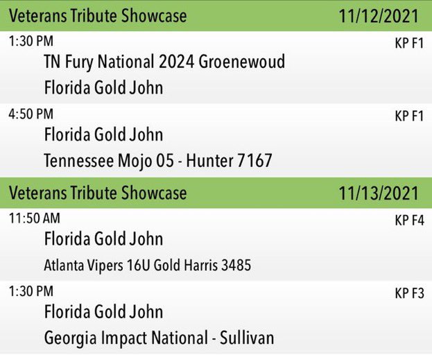 abbeytaylorbolt's tweet photo. Super excited to play in the Atlanta Veterans Showcase this weekend! Here’s our schedule. Cant wait!!!! @CoachNeubauer_6 @Tampa_Softball @Troywhitt1 @FAUSoftball https://t.co/LbDRdGUbkv