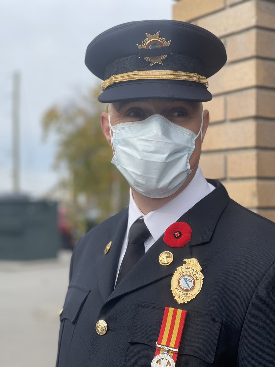 Canada’s Fallen remembered today at Cambridge’s 3 Cenotaphs. <a href="/CambridgeFD/">Cambridge Fire Dept</a> #RemembranceDay2021 #LestWeForget