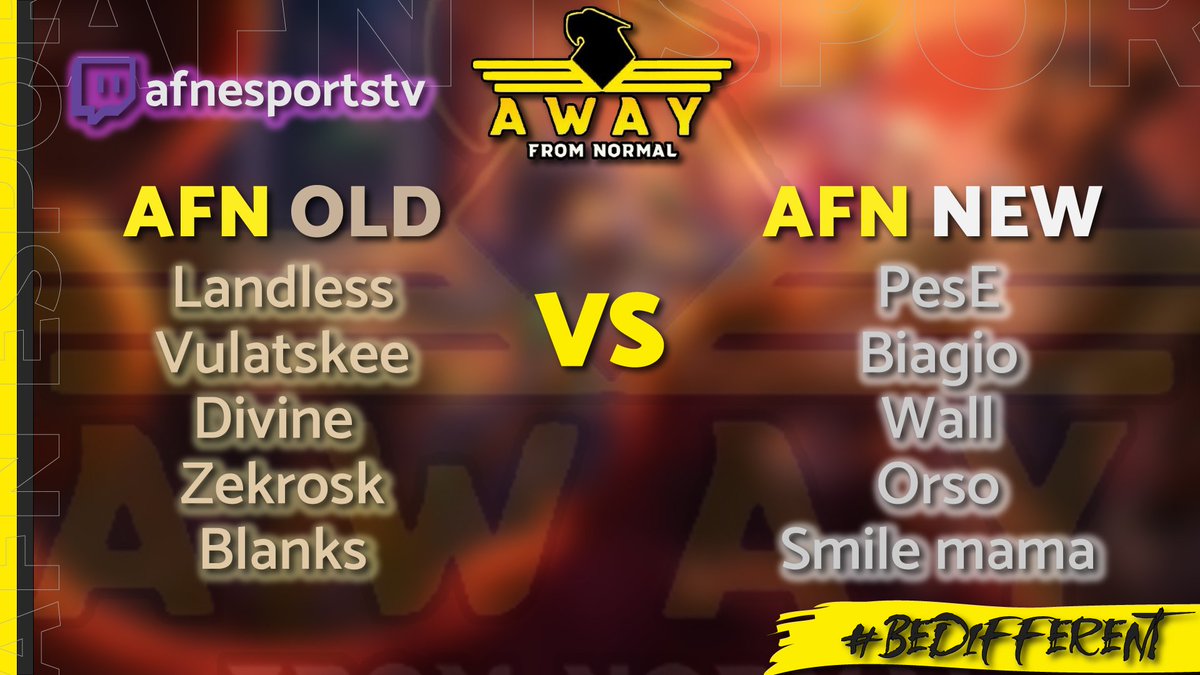 Ore 20:00... twitch.tv/afnesportstv

Live speciale per il terzo anniversario di afn, in cui scenderanno nella landa due team 👀

Le nostre vecchie conoscenze contro i nostri atleti attuali provenienti da entrambi i nostri roster!

Have fun in questi 3 games, see you on twitch 🤗