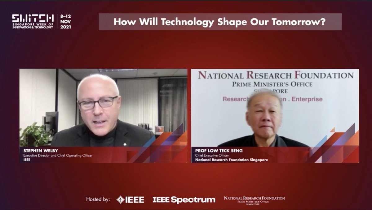swelby's tweet photo. This week I participated in the Singapore Week of Innovation and Technology (SWITCH) 2021 event where Prof Low Tech Seng from the Singapore NRF and I discussed emerging technology - including climate resilience, semiconductor supply chains and quantum networks #IEEE #SWITCH2021 https://t.co/R9btSSFZW3