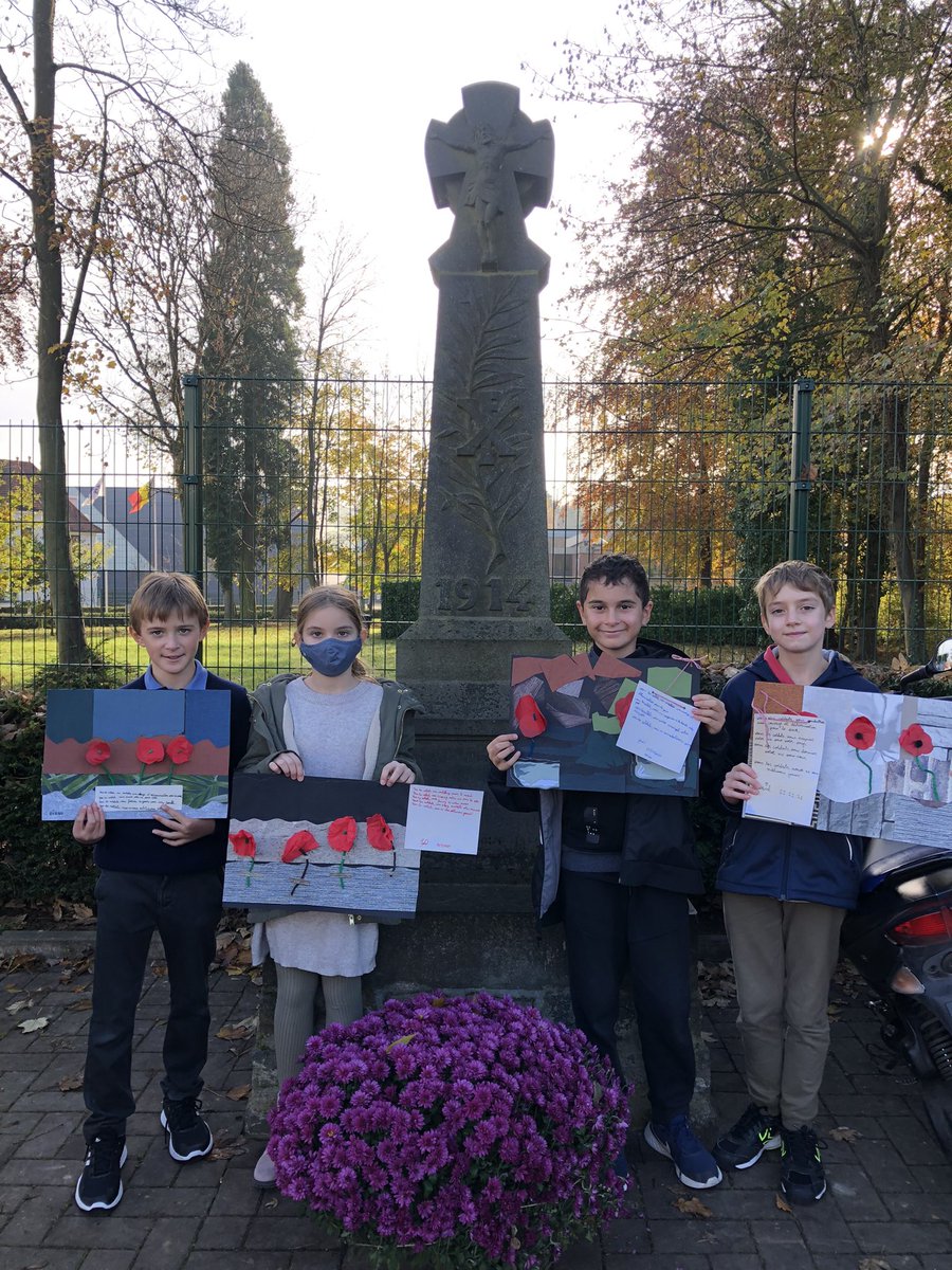 sev_bottin's tweet photo. Celebrating Remembrance Day @BSB_Brussels with a collage representing poppies growing in the middle of a war field and a message to the soldiers who fought and lost their lives during WW1 #LestWeForget #RemembranceDay2021 https://t.co/d5RmaFVTSl