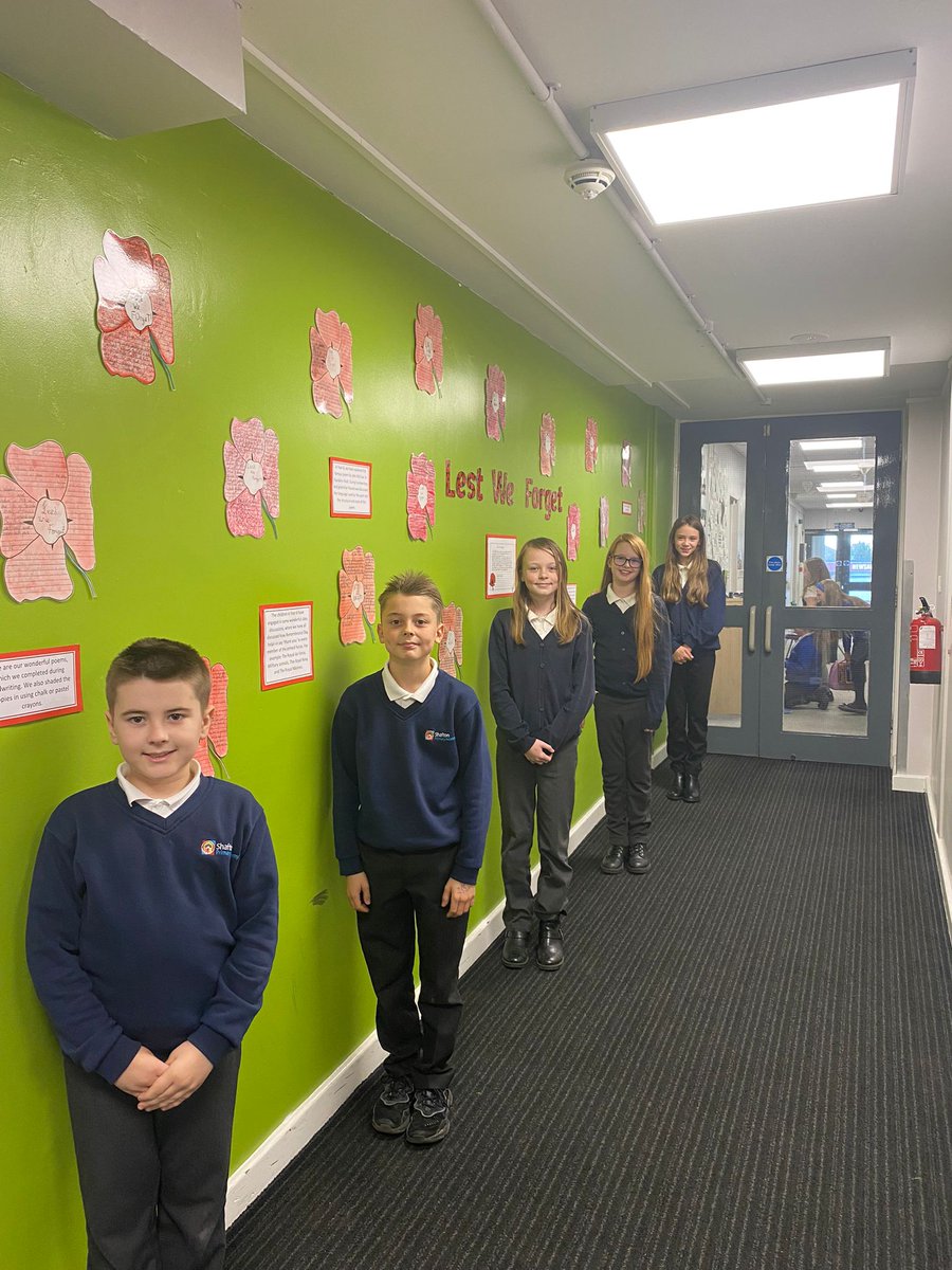 LiftShafton's tweet photo. Y6 are so proud of their remarkable Remembrance Day work in class this week. Here are some children showcasing their work on display! #bebighearted https://t.co/A0artllVh5