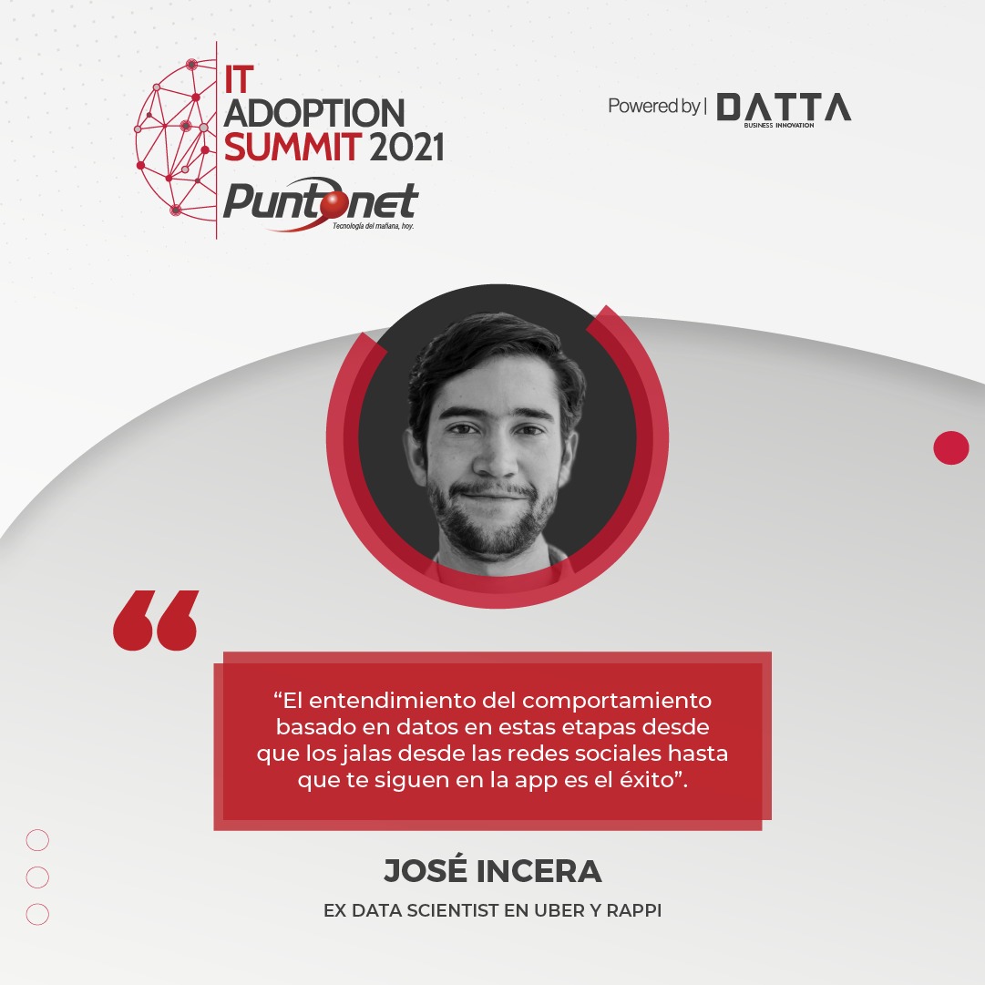 Muchísimas gracias a <a href="/jincerar/">Jose Incera</a>, Ex Data Scientist en <a href="/Uber_MEX/">Uber Mexico</a>  y <a href="/RappiMexico/">Rappi México</a>, por su importante aporte en este evento. Gracias por participar en el #SUMMITPUNTONET. 

No te pierdas nuestra agenda en el ÚLTIMO DÍA del IT Adoption Summit: bit.ly/31PM2uf