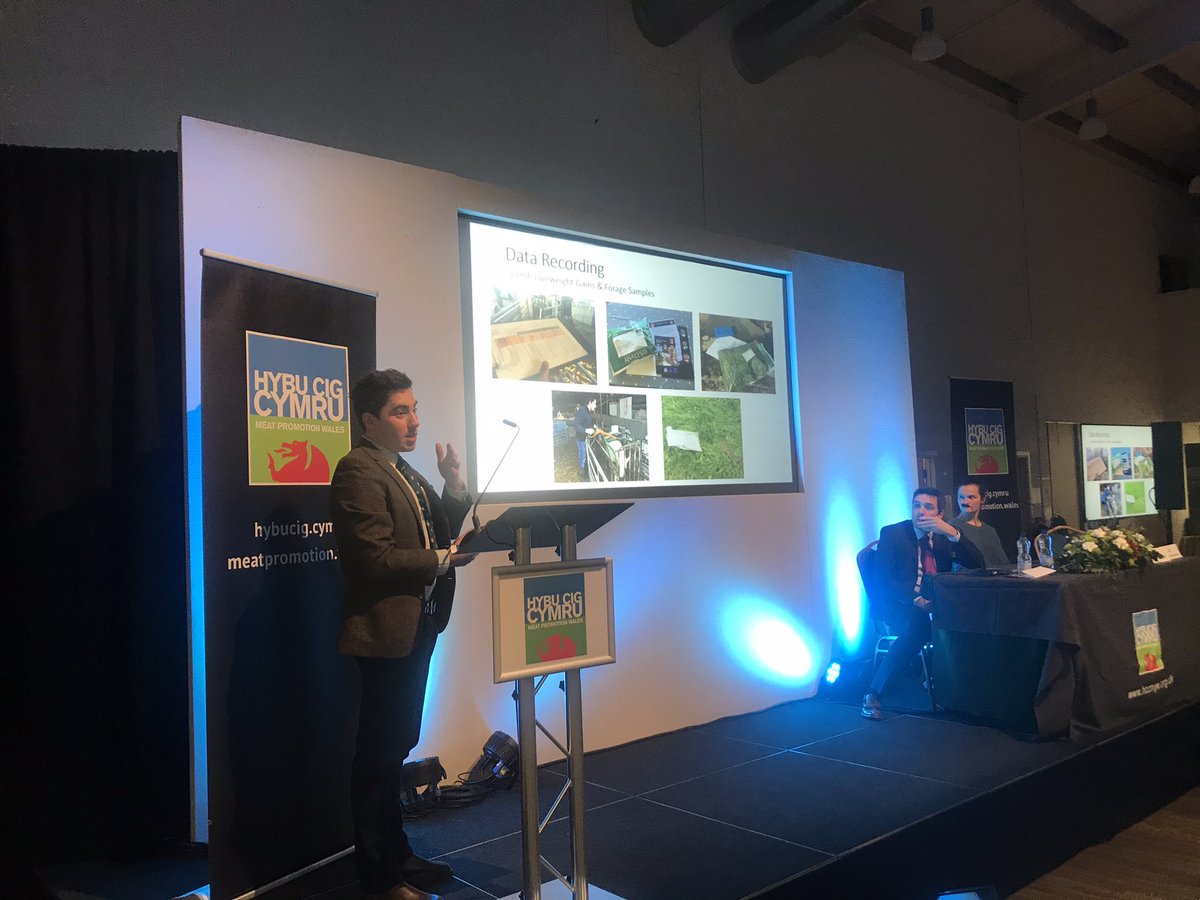 HybuCigCymru's tweet photo. Ernie Richards of Hay on Wye - a participant in @RMDPcymru projects - discussing the importance of data driven farming at #hccconference https://t.co/ZAeXI2dzha