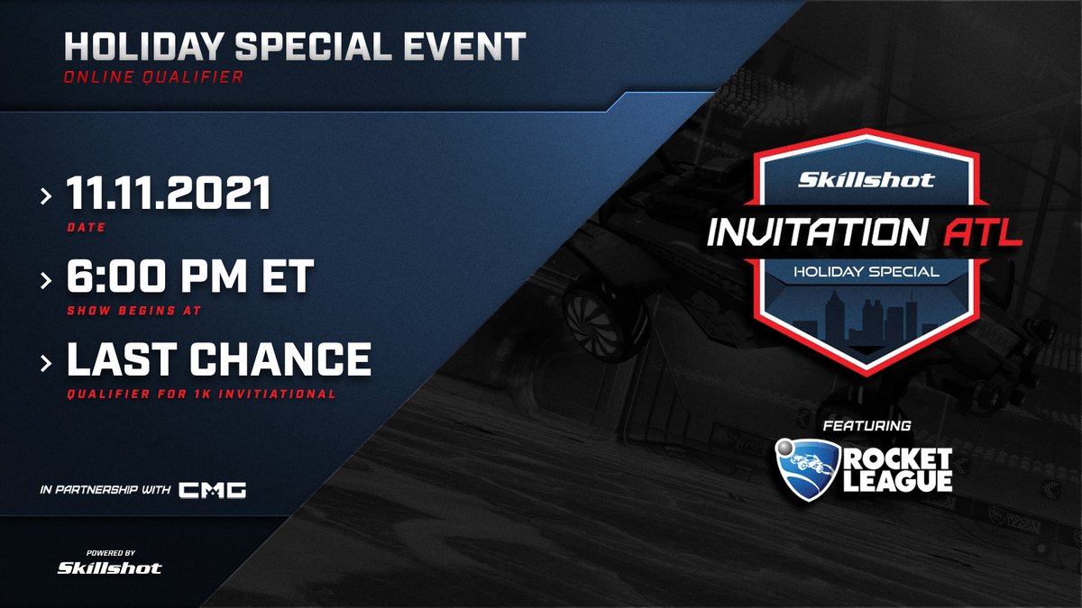 SkillshotMedia's tweet photo. Only 2 slots left in the IATL Holiday Special Invitational!
Today is your last chance to grab one! Come play in today's #ATLOpen Holiday Special Qualifier for one of our last 2 seats!
Registration is open NOW at https://t.co/OYI2yoc4Ar until the Tournament starts at π6pm ET https://t.co/sfA8tCgUuV