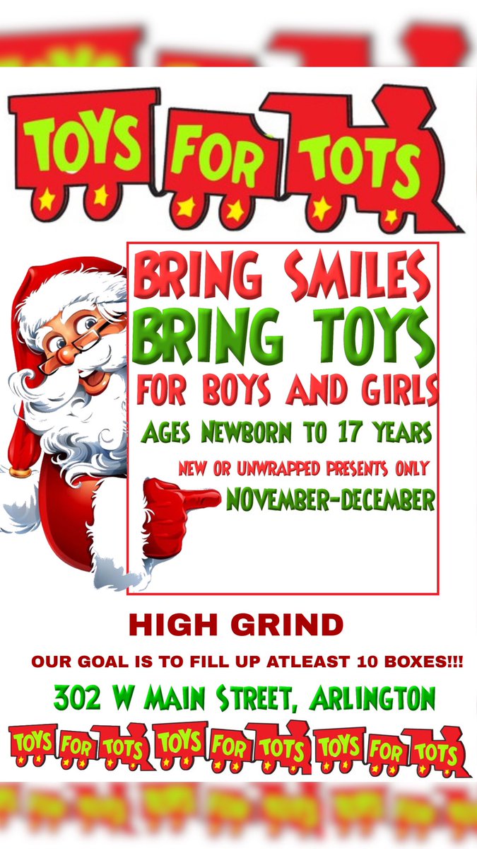_highgrind's tweet photo. From now Until December we are having a Toys for Tots drive at the shop, Help US REACH OUR GOAL TO FILL UP 10 BOXES!! 
#highgrind #fyp #toysfortots #christmas #donate https://t.co/rqlagExBH2