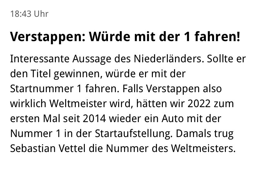 So Max confirmed that he will race with Number 1 (car number) next year if he becomes F1 champion this year 👀

via formel1.de 

#BrazilGP