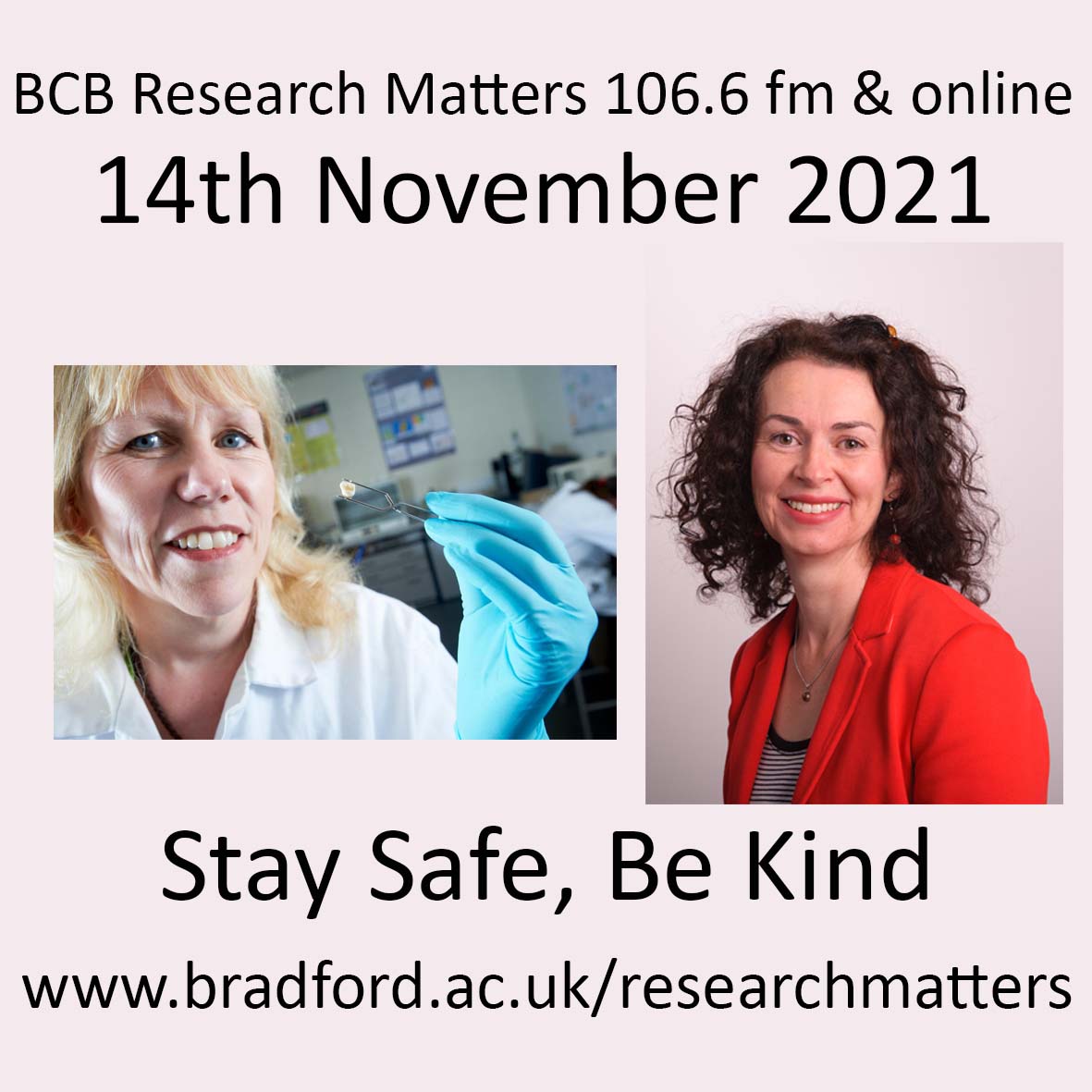 My guests on next @bcbradio Research Matters are @BradToothFairy on chemical analysis of teeth revealing health and @DrSiobhanReilly on what matters most to people living with dementia. Plus @UniofBradford research news, events, next @BfdCafe and music. Tune in Sun 14 Nov, 1 pm