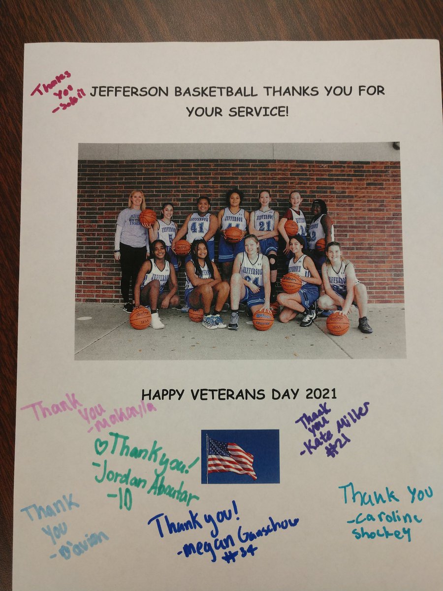 coachdehn's tweet photo. Jefferson Basketball Players taking time today to thank our Veterans.@Woodridge68 #JJHhoops🏀 #VeteransDay #lifelessonsthroughsports https://t.co/oG34ZjbLpp