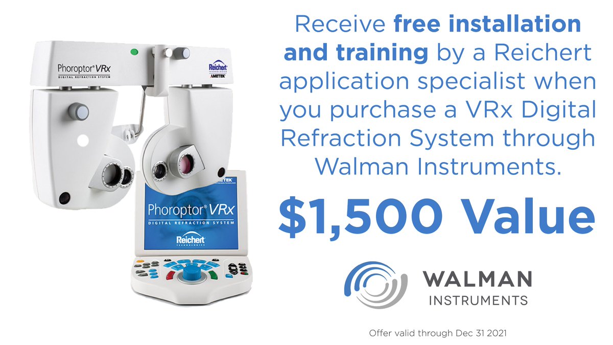 Walman_Instrum's tweet photo. Now is a great time to upgrade your refraction system!

Discover the power of the Reichert, Inc VRx automated phoroptor and receive free installation and training by a Reichert application specialist when you purchase through Walman Instruments.

#eyecare #refraction #upgrade https://t.co/y1fnikMcGJ
