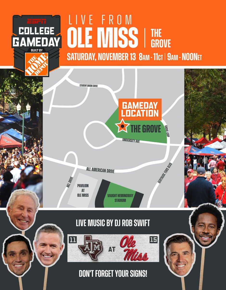 CollegeGameDay's tweet photo. OXFORD ‼️

We'll see you in The Grove Saturday morning 🌳 @OleMissFB https://t.co/VaNIdkFq0x