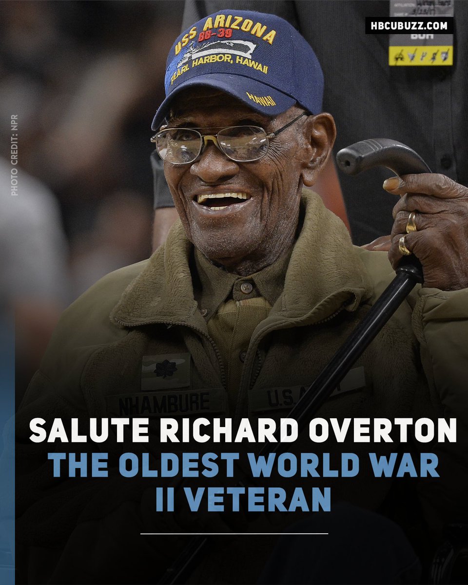 HBCUBuzz's tweet photo. With gratitude for your service to America on Veterans Day and always.❤️  🇺🇸 Today we highlight Richard Overton, 112, who passed on Dec. 27, 2018, the oldest World War II veteran in America. 🎖️🙏🏽  #HBCUBUZZ https://t.co/yWEB9deKie