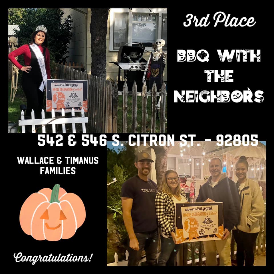 AnaheimBeautifu's tweet photo. Taking home third prize in the Halloween Home Decorating Contest ... A Bar-B-Que with the Neighbors!  Spooky! Congratulations to all who participated and thank you for keeping our city festive this fall. https://t.co/ZikwCtiC4z