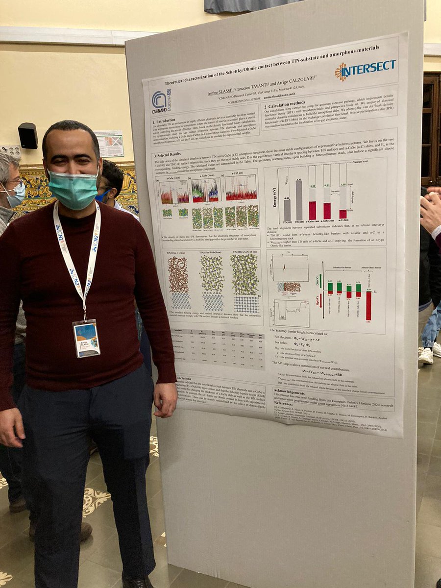 intersect_eu's tweet image. #postersession #intersectworkshop
Amine Slassi @CNRsocial_ #NANO S3
Theoretical characterization of the Schottky/Ohmic contact between TiN-substate and amorphous #materials
@acalzola74
Watch all our posters at intersect-workshop.icn2.cat
#materialsscience