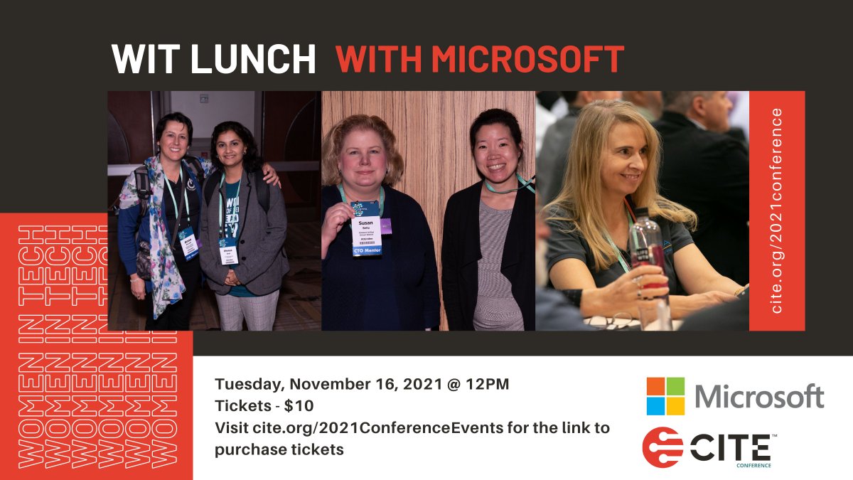 CITE_EDU's tweet photo. We have a very limited # of tickets left for our #WIT Lunch! Paige Johnson, VP of Education Marketing @ Microsoft will be facilitating the conversation & Kate Biberdorf may make an appearance! Tickets are available to ALL #CITE2021 attendees. https://t.co/EWIJOMuqfT https://t.co/UvZMP4o7dq