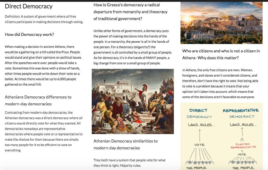 GarthHolman's tweet photo. Loving this 7th graders website about Greece Democracy. So proud of her work #myohioclassroom #mschat #holmanclass #in https://t.co/yyQxjTp3He