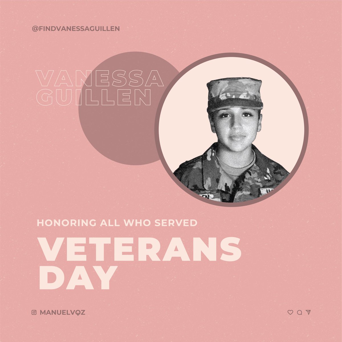findvanessag's tweet photo. Honoring all who served

We remember #VanessaGuillen and all those who put the uniform to serve.

Thank You to the heroes and she-reoes, we may not know them all but all them all.

It’s up to us to make rightful changes in this military system.

#VeteransDay #IamVanessaGuillen https://t.co/JXI3fLOA9E