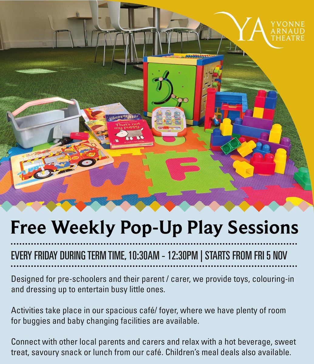 The <a href="/YvonneArnaud/">Yvonne Arnaud Theatre</a>'s FREE pop-up play sessions return tomorrow! 

Take your little ones for a morning of colouring in and dressing up PLUS there'll be plenty of toys available to be enjoyed. 

Grab a coffee and connect with other parents from the local #Guildford area.