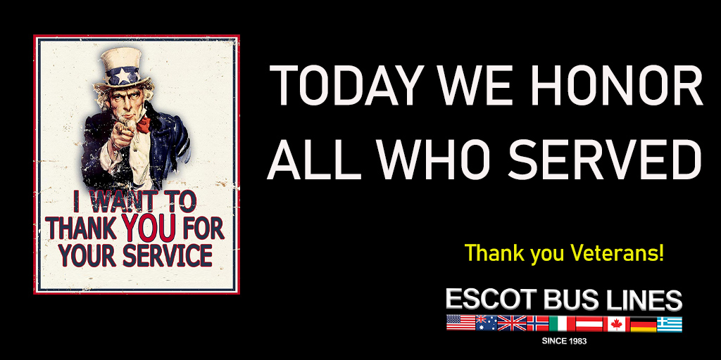 escotbuslines's tweet photo. Thank you to all who served this great nation.  We owe you a debt we can never repay. https://t.co/9icqGtOAxE
