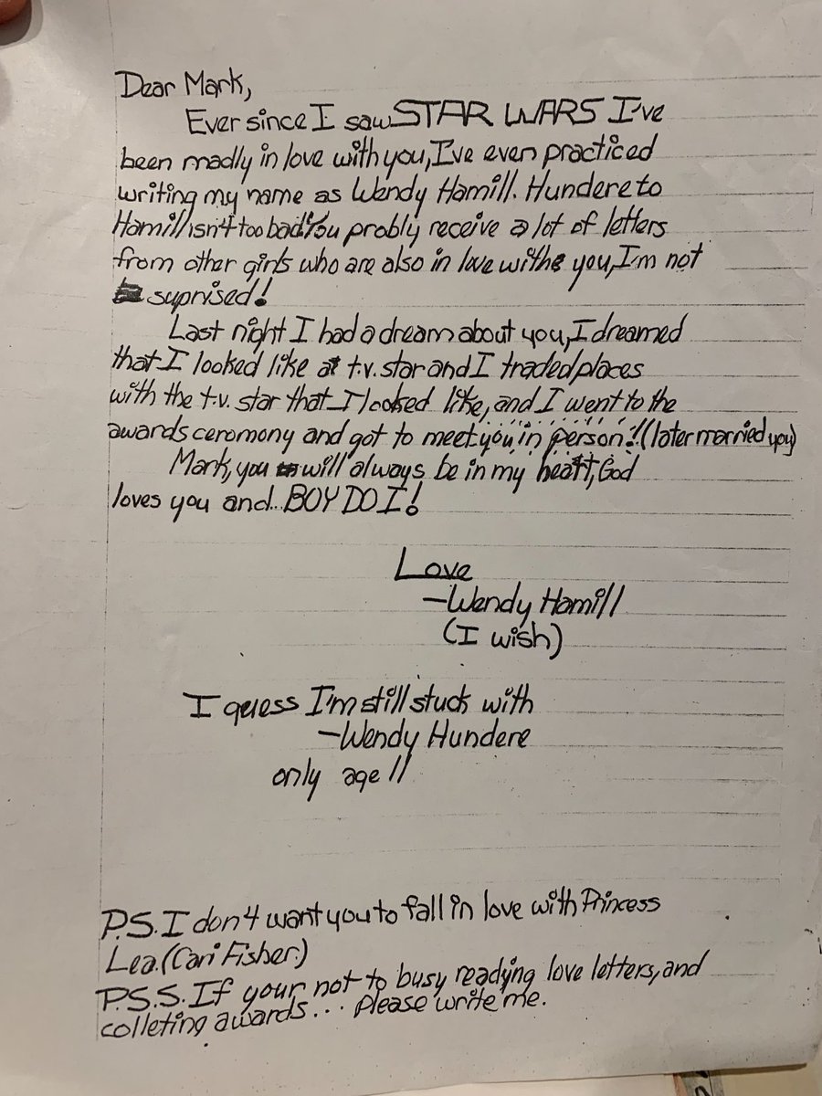WendyParnellCom's tweet photo. @HamillHimself copy of letter I wrote to you in 1978 that I just discovered in a box of old letters. It made me smile to read it, hope it does the same for you. I remember at this same time I had a stuffed camel I named Omar Camel because it sounded like “Oh, Mark Hamill!” https://t.co/37VzVydOON