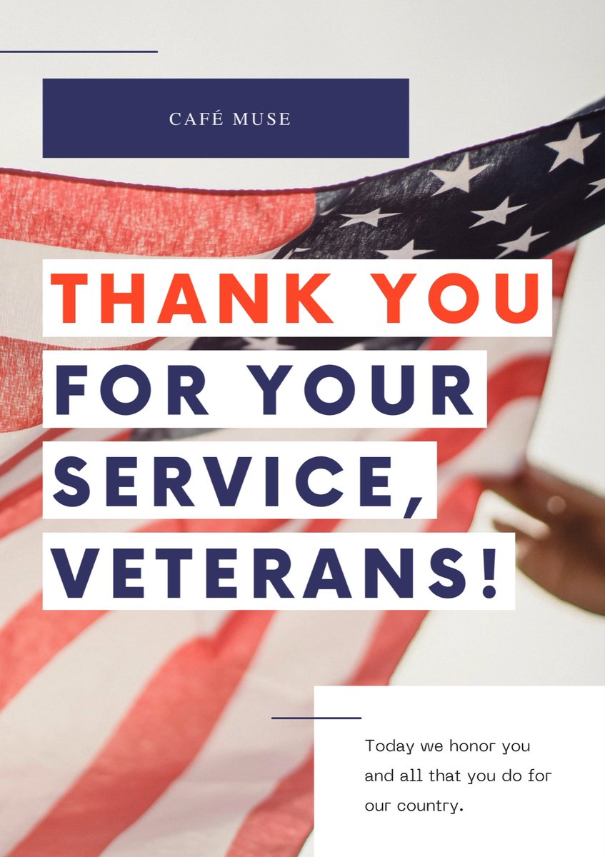 CafeMuseRO's tweet photo. Cafe Muse celebrates all Veterans today! https://t.co/EZCLYbYXUk