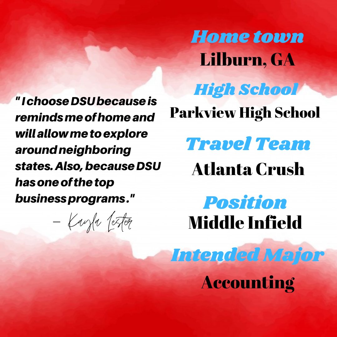 🚨HORNET ALERT🚨HORNET ALERT 🚨HORNET ALERT🚨
Welcome <a href="/itskaylalester/">Kayla Lester</a> to #DSUSB! 
<a href="/CoachStockdale2/">Daniel Stockdale</a> @CoachSgro324 <a href="/CoachGregE/">Gregory Elder</a>