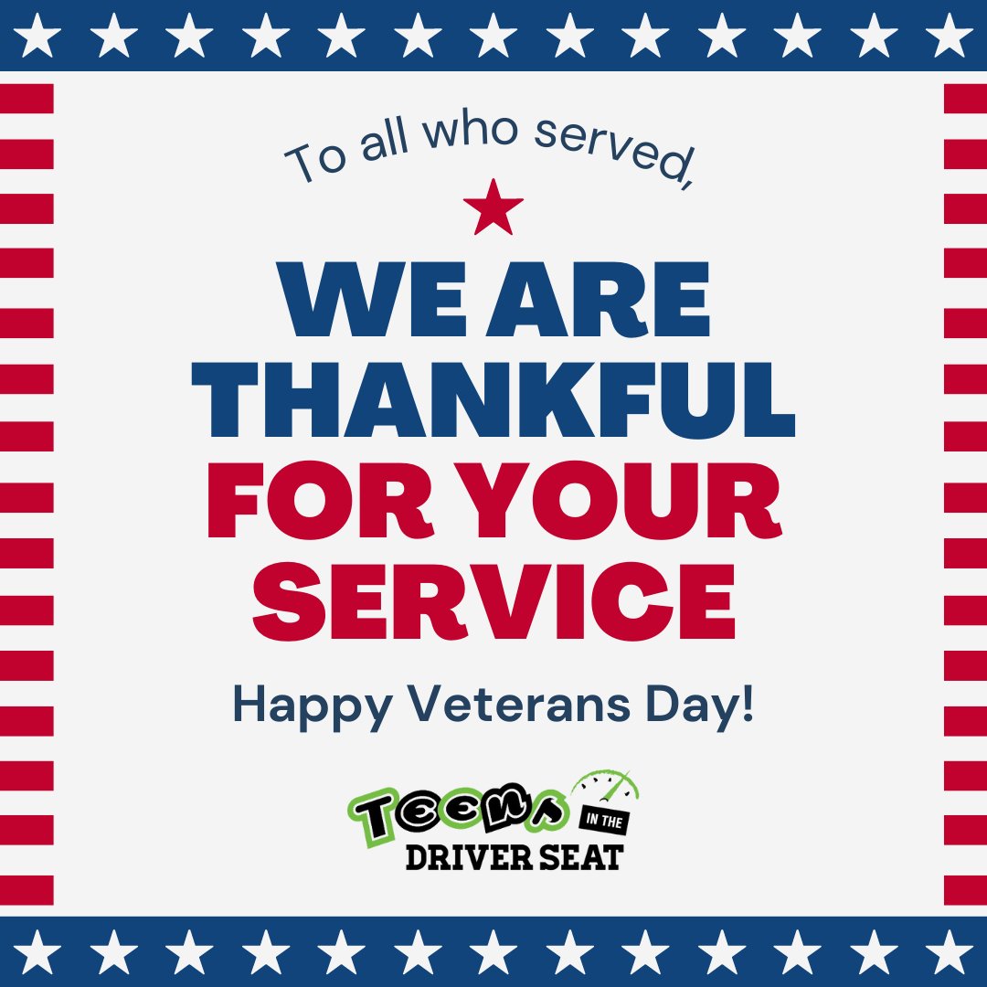 TeensDriverSeat's tweet photo. Thank you to all the veterans who have served our country! #VeteransDay https://t.co/hNpekbPTt9