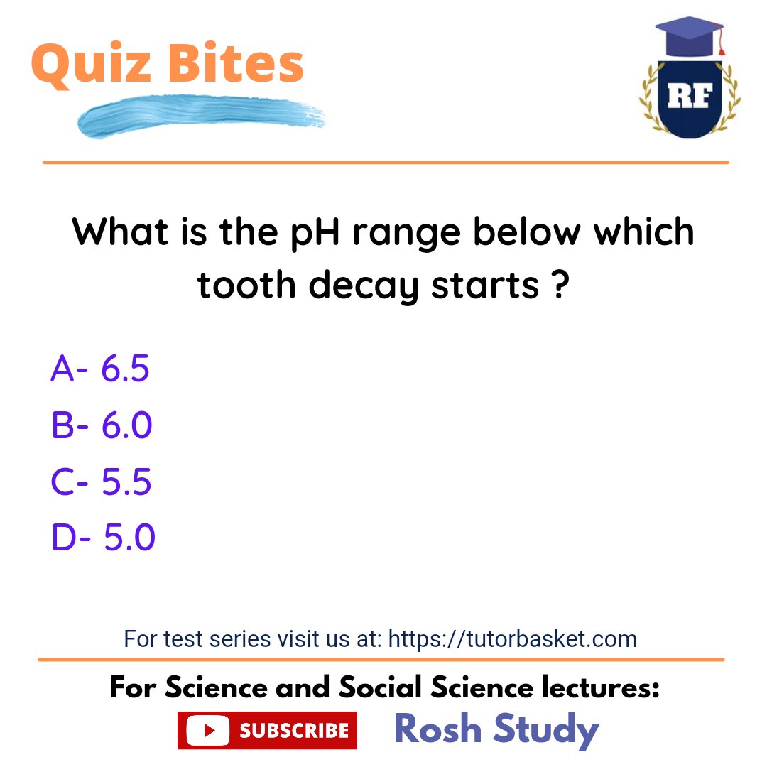 RoshStudy's tweet photo. Quiz Bites: What is the pH range below which tooth decay starts ?
#Chemistry #Chemicals #Toothless https://t.co/eVO1nzkCiQ