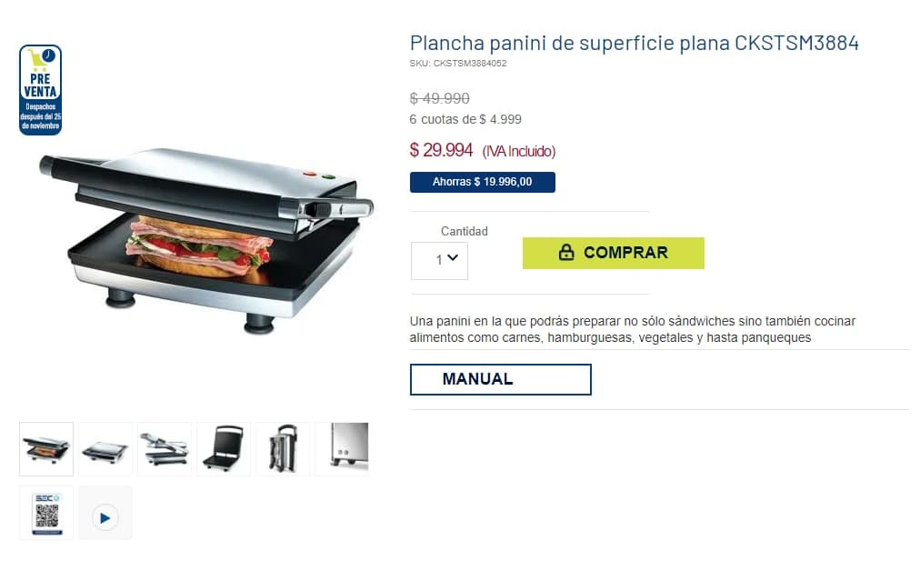 Sandwichera Oster® superficie plana CKSTSM3884 - Oster