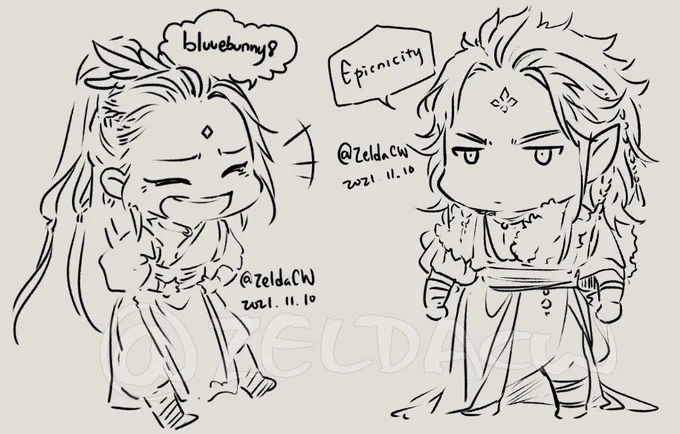 chibi doodle request from last night's stream:
Laughing Sandu and Mobei Jun (my design) 