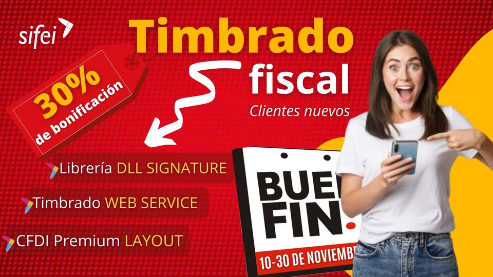 Valeria91286632's tweet photo. ⚠️¿Necesitas un servicio de #Timbrado Fiscal?
Aprovecha las promociones que tendremos para ti en este #BUENFIN del 10 al 30 de noviembre, se cliente nuevo SIFEI y llévate el 30% de bonificación en timbres fiscales en cualquier volumen que adquieras de #timbres. https://t.co/3DKTdN1F4v