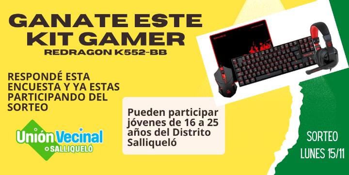 🔜 Si tenés entre 16 y 25 años, respondé esta breve encuesta, compartí la publicación y participá por este espectacular kit gamer 🙌🏻

➡️ docs.google.com/forms/d/e/1FAI…