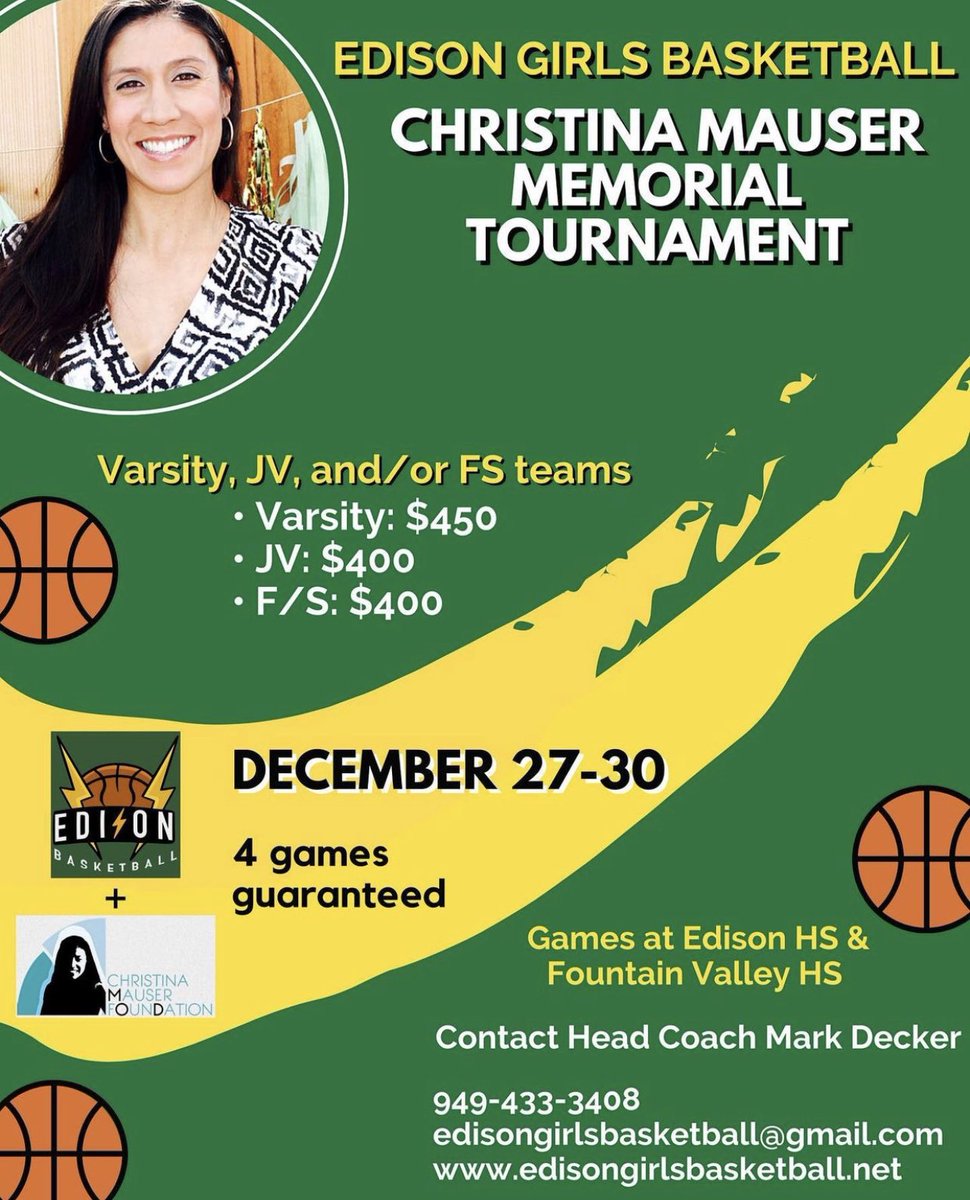 EdisonGbb's tweet photo. Edison Girls Basketball is so excited and honored to announce that we are hosting the Christina Mauser Memorial Tournament at the end of December!
@MattMauser Also, our Snap Raise fundraiser was a huge success!! Thank you friends, family, and players for supporting our team💛💚 https://t.co/QeIj6aaTX0