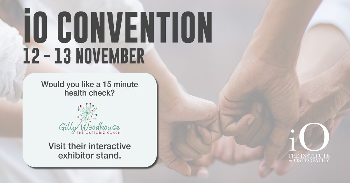 InstOsteopathy's tweet photo. Visit @GillyWoodhouse interactive exhibitor stand and find out more about the free 15 minute #health check for those attending this year's #iOConvention. Log on to the virtual platform and connect with Gilly. #osteo #osteopathy #cpd #cpdcourses https://t.co/RH1NfT90te