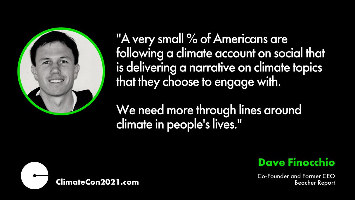 "There need to be a lot of guides to reach different audiences in mainstream America. We are going to need a lot of different tactics.
And it's about voice - can we talk to these audiences with a voice that they trust, relate to, enjoy."

<a href="/DaveFinocchio/">Dave Finocchio</a>
climatecon2021.com