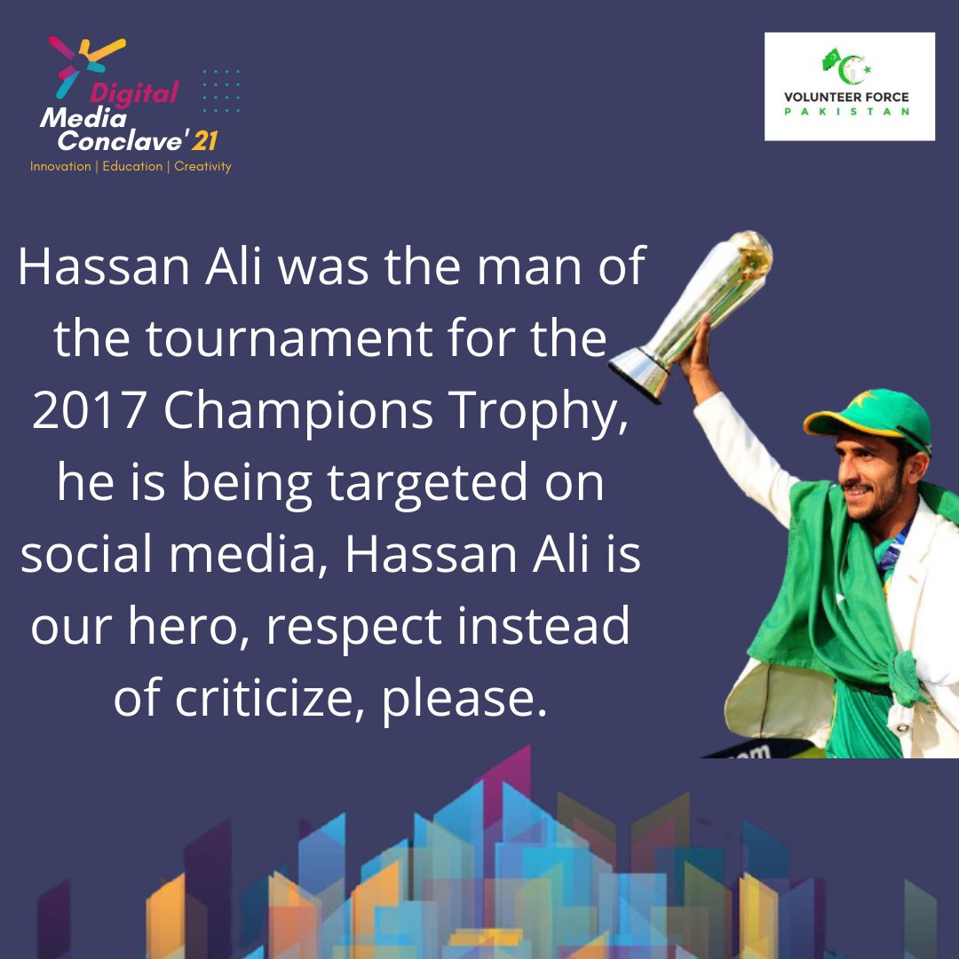 updatesurj's tweet photo. Hassan Ali was the man of the tournament for the 2017 Champions Trophy, he is being targeted on social media, Hassan Ali is our hero, respect instead of criticize, please.
#PAKvAUS #T20WorldCup21 #DigitalMediaConclave https://t.co/gevu96C7Hl