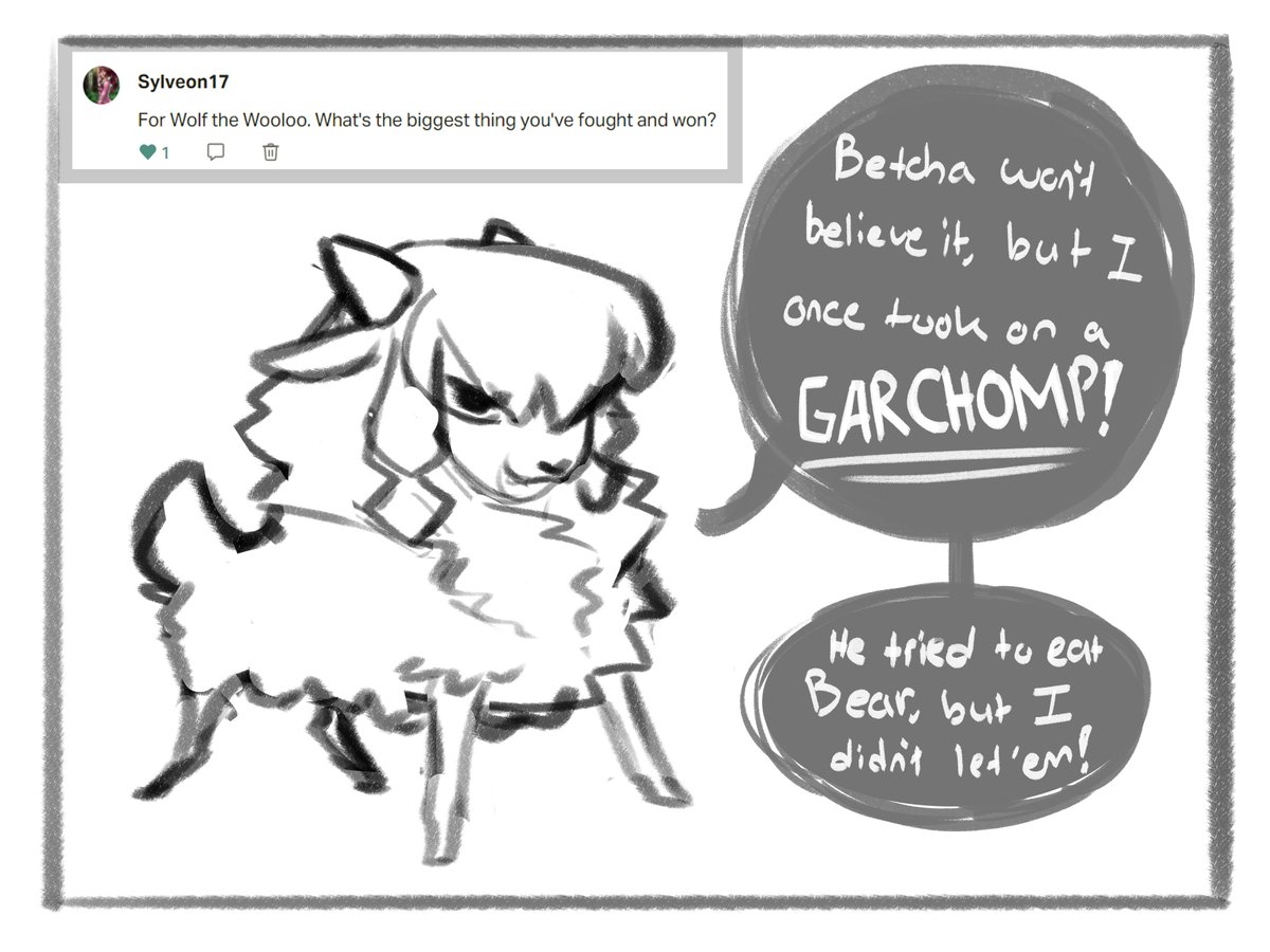 1/2
Wolf the Wooloo recounts the biggest Pokémon she's ever won against! 👀

Quick divergence from Super Mario stuff to introduce a new AU I'll be working on :) 