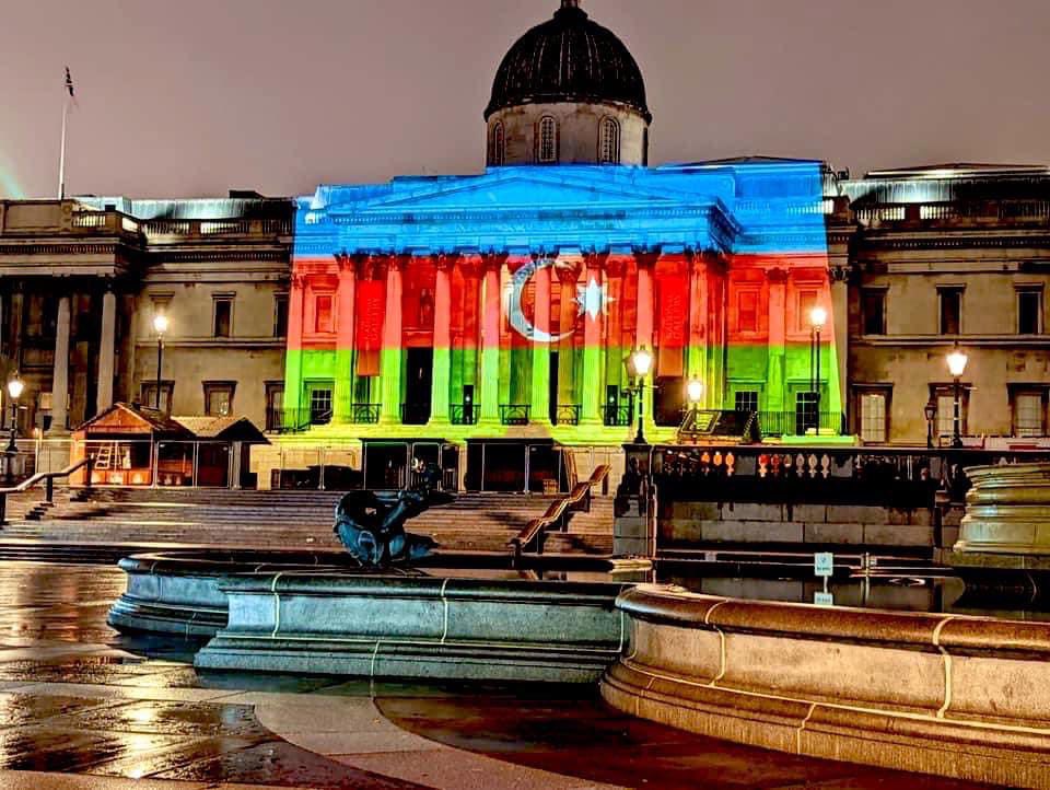 algalitsky's tweet photo. Not sure if Azerbaijan thought this pro-war PR was going to win the hearts &amp; minds of the int'l community - but plastering your flag around the world in celebration of a war you started (and perpetrated egregious war crimes during) doesn't exactly scream 'peace-loving democracy.' https://t.co/DewLgMxqnA