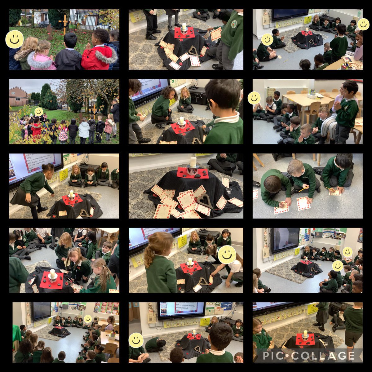 MissO_Neill's tweet photo. For #RemembranceDay Class 3 had a collective worship then created poppies which were placed onto a soldier’s silhouette 🪖 we explored the big question ‘what does peace mean to us?’ and discussed what the world would be like if we had world peace 🌍 #LestWeForget @StJosephStBede https://t.co/HcGkHHfPmQ