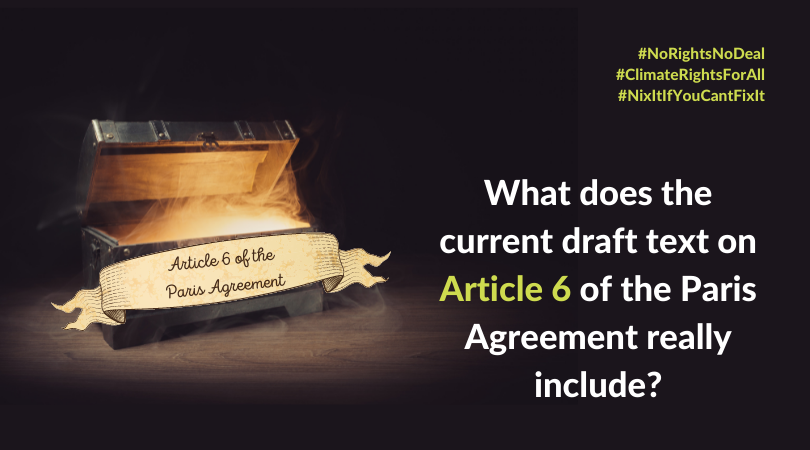 We have less than 36 hours to avoid a very bad deal on #Article6: an outcome that would undermine the integrity of the #ParisAgreement and threaten #HumanRights!

#NoRightsNoDeal #NixItIfYouCantFixIt

A thread 🧵👇