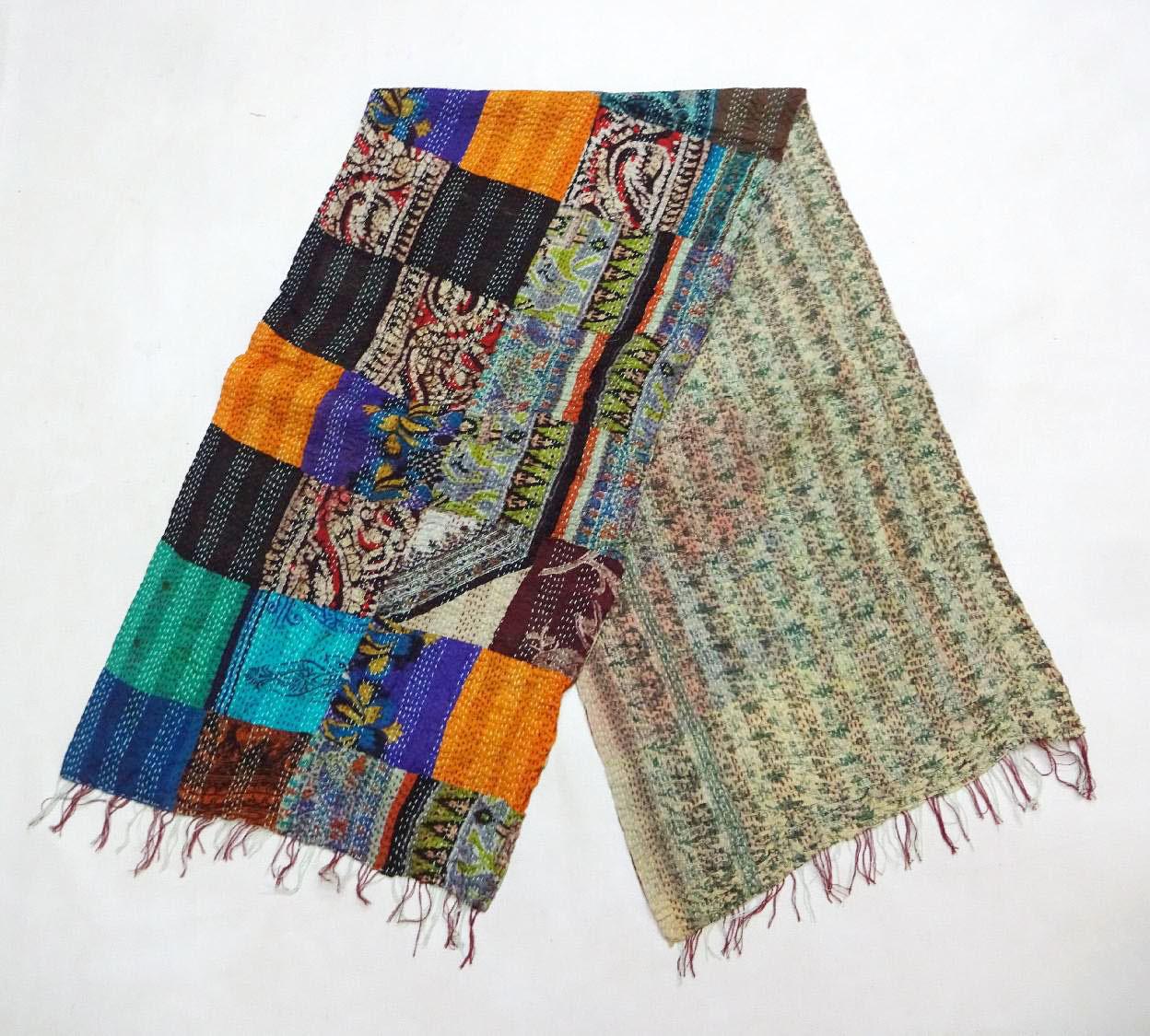 Handmade patchwork Silk Kantha Scarf Head Wrap Stole veil Hijab Scarves Reversible Sew KL56