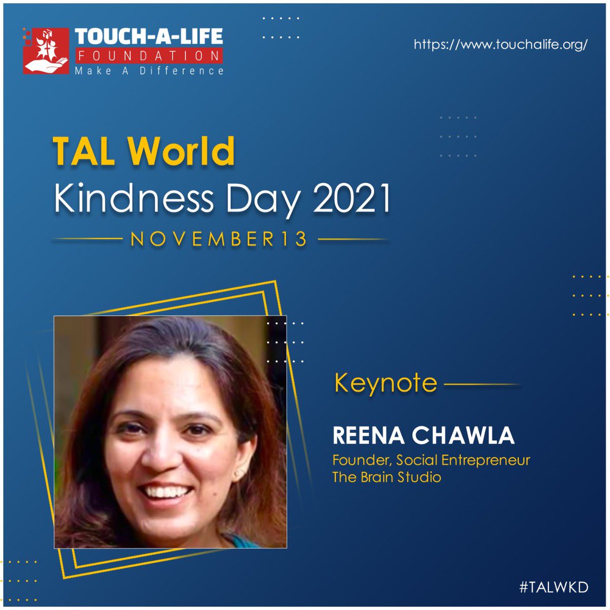 talgiving's tweet photo. RSVP : https://t.co/uOhwfXpVkU
Join Reena Chawla, an award winning social entrepreneur, a futurist and the founder of The Brain Studio to learn about the journey of and current trends in brain fitness.
#WorldKindnessDay #virtual #speaker #talgiving https://t.co/IzgoAaGXBf
