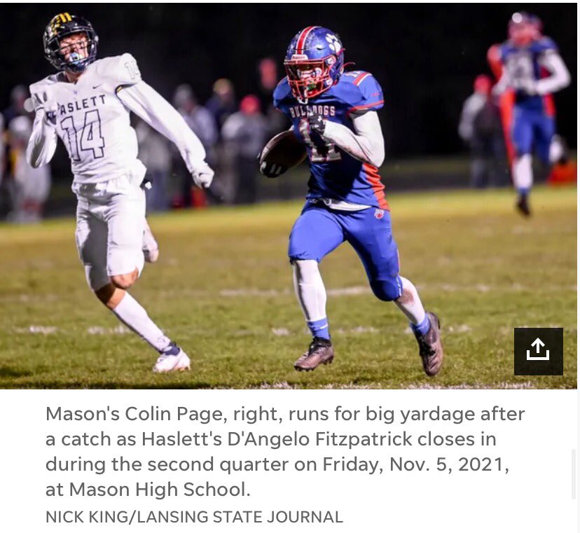 bigfitz517's tweet photo. Can’t be more proud of @dlofitz14 making a return to the field with @hhs_football1 after 1.5 years off bc of injury. Hard work will always pay off! Keep this grind into hoops season #BigCB #DLo #HaslettFootball #STEPS #TeamFitz @nickkingphoto @LSJsports great pictures! https://t.co/vcz2tedJoB