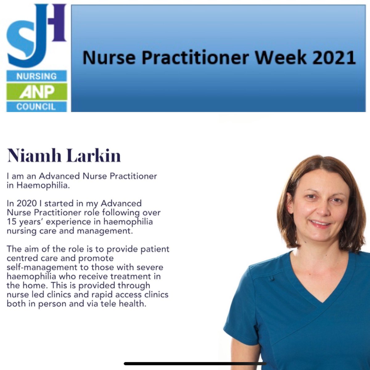 PallCare_Nurse's tweet image. Want to introduce you to some more #ANP and #cANP colleagues before #advancedpracticeweek is finished. This is Niamh. #advancednursepractitioner  #NPWeek #nursepractitionerweek @HSELive @HaemophiliaIRL