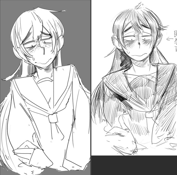 昔のラフを見ながら左を落書きしてみたのですが
清書で整える前提で描き込まないようにしているは正解だと思うんですけどラフの段階で少ない線で雰囲気がちゃんとあるようにいつか描けるようになりたい… 